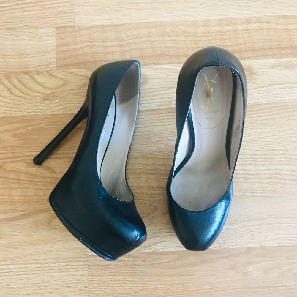 YSL black leather Tribute platform heel Pump